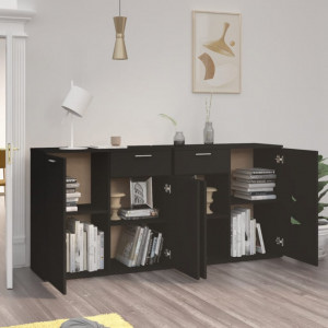 Servantă, negru, 160x36x75 cm, lemn prelucrat - V3074928V - Img 3