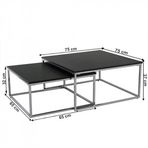 Set de două măsuţe de cafea, negru și crom, 75x75x37 cm - TP240324 - Img 3