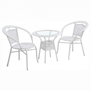 Set de grădină din ratan cu 3 piese, 1 măsuţă şi 2 scaune, alb - TP254779 - Img 13
