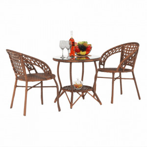 Set de grădină din ratan cu 3 piese, 1 măsuţă şi 2 scaune, maro - TP265640 - Img 11
