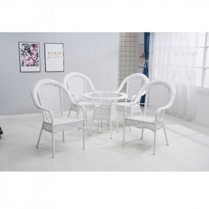 Set de grădină din ratan cu 5 piese, 1 măsuţă şi 4 scaune, alb - TP254781 - Img 3