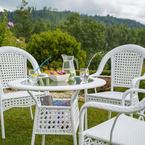 Set de grădină din ratan cu 5 piese, 1 măsuţă şi 4 scaune, alb - TP254781 - Img 9