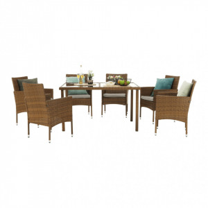 Set de grădină din ratan cu 7 piese, 1 masă şi 6 scaune, crem - TP186614 - Img 17