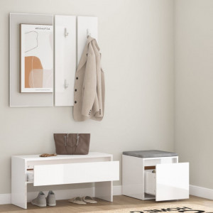 Set de mobilier pentru hol, alb extralucios, lemn prelucrat - V3082050V - Img 3