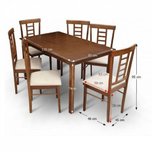 Set dining 1+6, material textil bej/lemn finisaj nuc - TP203058 - Img 9