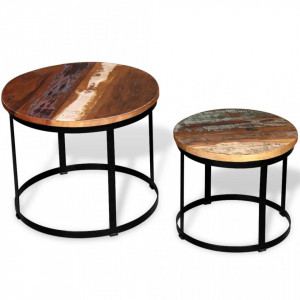 Set masa cafea, lemn reciclat, rotund, 40cm/50cm, doua piese - V244007V
