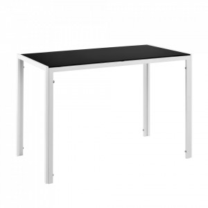 Set masa cu 4 scaune, otel, sticla, imitatie piele, alb/negru - P54457288 - Img 2