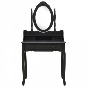 Set masa toaleta cu taburet negru 75x69x140 cm lemn paulownia - V289316V - Img 4