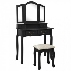 Set masă toaletă cu taburet negru 80x69x141 cm lemn paulownia - V289320V - Img 2