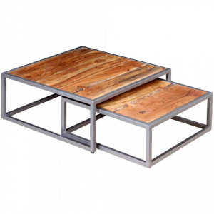Set mese de cafea, doua piese, lemn masiv de acacia - V244232V