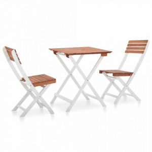 Set mobilier bistro, 3 piese, maro inchis; alb lemn de acacia - V46323V - Img 1