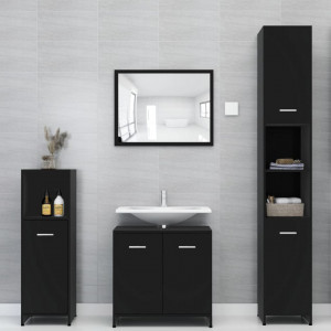 Set mobilier de baie, 3 piese, negru, lemn prelucrat - V3056917V - Img 3