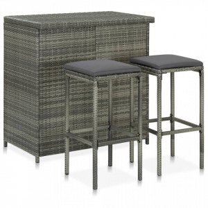 Set mobilier de bar, 3 piese, gri, poliratan - V313472V - Img 2