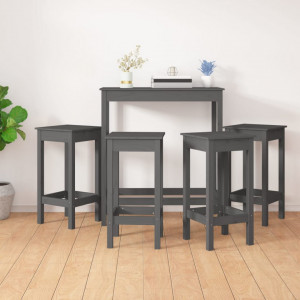 Set mobilier de bar, 5 piese, gri, lemn masiv de pin - V3124699V - Img 2