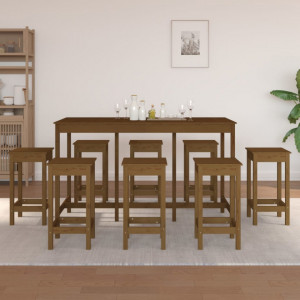 Set mobilier de bar, 9 piese, maro miere, lemn masiv de pin - V3124720V - Img 2