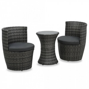 Set mobilier de bistro cu perne, 3 piese, gri, poliratan - V48149V