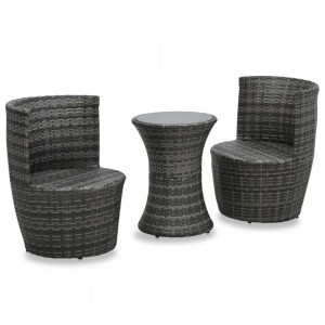Set mobilier de bistro cu perne, 3 piese, gri, poliratan - V48149V - Img 2