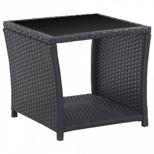Set mobilier de bistro cu perne, 3 piese, negru, poliratan - V46067V - Img 3