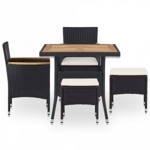 Set mobilier de exterior 5 piese, negru, poliratan, lemn acacia - V46169V - Img 3