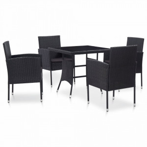 Set mobilier de exterior, 5 piese, negru, poliratan - V46402V