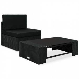 Set mobilier de gradina, 2 piese, negru, poliratan - V49502V
