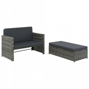 Set mobilier de gradina cu perne, 2 piese, gri, poliratan - V44483V