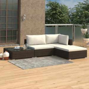 Set mobilier de gradina cu perne, 4 piese, maro, poliratan - V46777V