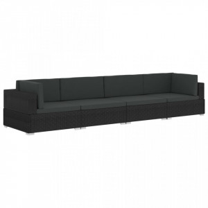 Set mobilier de gradina cu perne, 4 piese, negru, poliratan - V47271V - Img 2