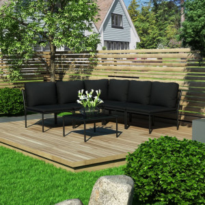 Set mobilier de gradina cu perne, 6 piese, negru, PVC - V48588V