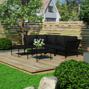 Set mobilier de gradina cu perne, 6 piese, negru, PVC - V48589V