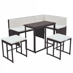 Set mobilier exterior pliabil, 5 piese, maro, otel, poliratan - V42879V - Img 3