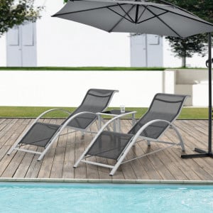 Set mobilier gradina 2 sezlonguri si 1 masa, gri/negru - P79634892
