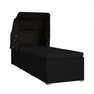 Șezlong cu copertină și pernă, negru, poliratan - V46249V - Img 3
