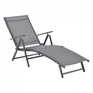 Sezlong cu spatar reglabil si cadru aluminiu, gri - P76830641 - Img 3