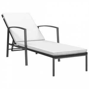 Șezlong de grădină cu pernă, negru, poliratan - V317635V