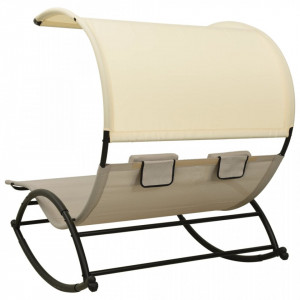 Șezlong de plajă dublu cu baldachin, gri taupe&crem, textilenă - V310549V - Img 4