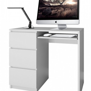TEBIA102 - Birou stanga, masa de scris 98 x 51 x 76 cm, Alb-Mat