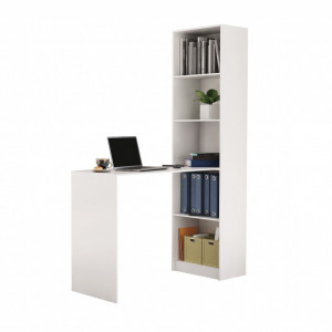 TEBIA114 - Birou cu rafturi, 125x 50 x 181 cm, Alb, PAL - Img 2