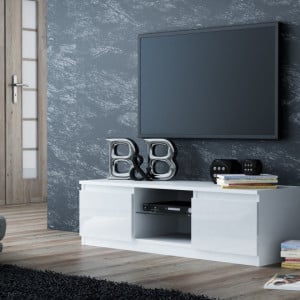 TECOTVA106 - Comoda TV 140 x 40 x 36 cm, Alb-Lucios - Img 1