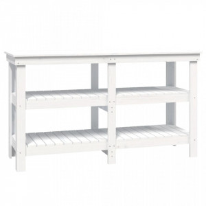 Banc de lucru, alb, 142,5x50x80 cm, lemn masiv pin - V823650V