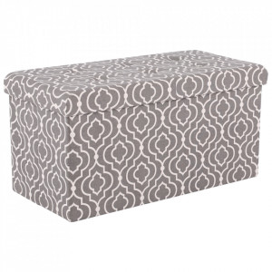 Bancă, băncuţă cu spaţiu pentru depozitare, gri cu imprimeu, 76x38x38 cm - TP297406