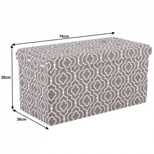 Bancă, băncuţă cu spaţiu pentru depozitare, gri cu imprimeu, 76x38x38 cm - TP297406 - Img 2