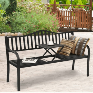 Bancă, băncuță de grădină cu masă, neagră, 150 cm - TP276422 - Img 3