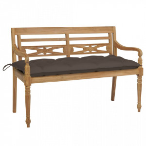 Bancă cu pernă gri taupe, 120 cm lemn masiv tec - V3062177V - Img 2