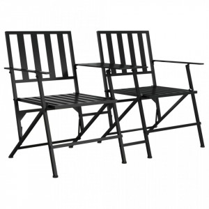Bancă de grădină pliabilă cu 2 locuri, negru, 137 cm, oțel - V318820V