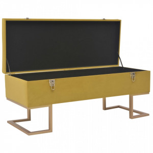 Bancheta cu un compartiment de depozitare mustar 105cm catifea - V247571V - Img 2