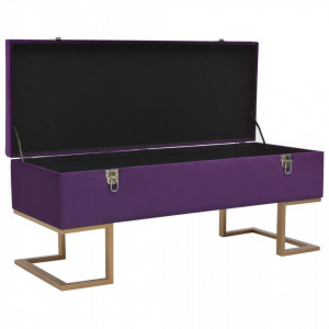 Bancheta cu un compartiment de depozitare violet 105cm catifea - V247572V - Img 2