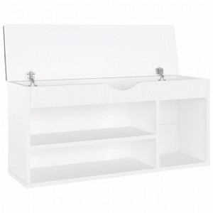 Banchetă pantofar cu pernă, alb, 104x30x49 cm, lemn prelucrat - V326750V - Img 4