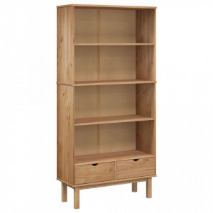 Bibliotecă cu 2 sertare, maro, lemn masiv de pin - V351303V - Img 1