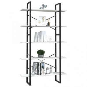 Bibliotecă cu 5 rafturi, alb, 100x30x175 cm, lemn masiv de pin - V3082004V - Img 3